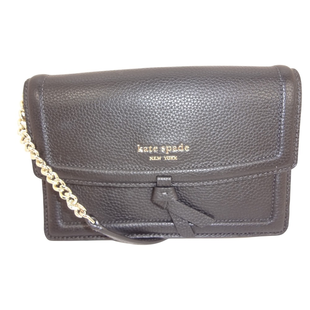 Kate Spade NY Black Pebbled Leather Crossbody Bag Gold Hardware Knot Detail